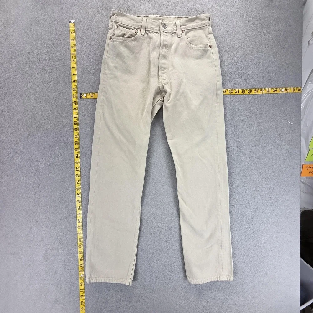 Vintage Levis 501 Jeans Mens Beige Straight Button Fly Made USA Fits 28x30